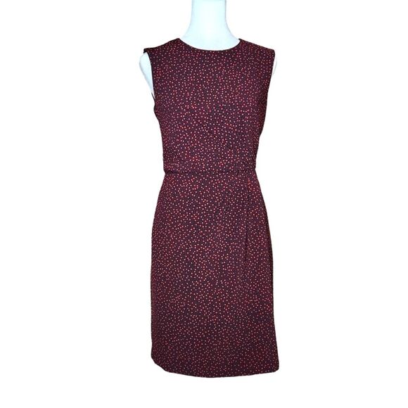 Ann Taylor Sheath Dress Black Burgundy Red Polka Dots Sleeveless Women's size 00 - Picture 1 of 11